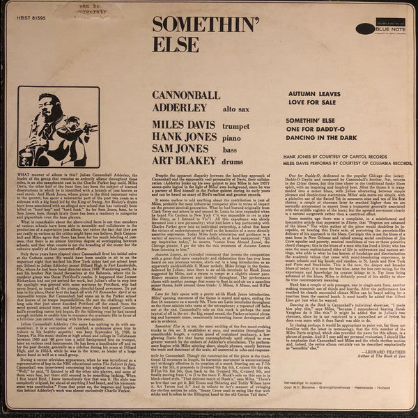 Cannonball Adderley : Somethin' Else (LP, Album, RE)