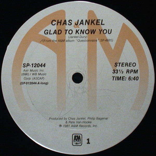 Chas Jankel : Glad To Know You (12")