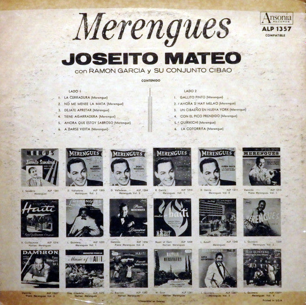 Joseito Mateo Con Ramon Garcia And His Conjunto Cibao : Merengues (LP, Album)