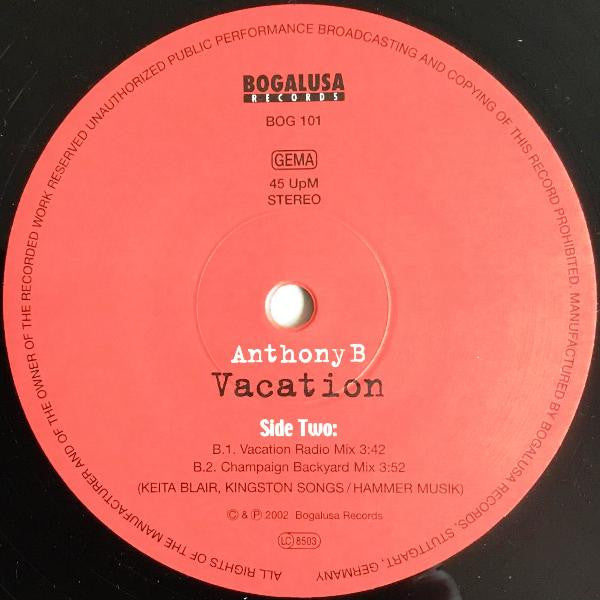 Anthony B : Champaign / Vacation (12")