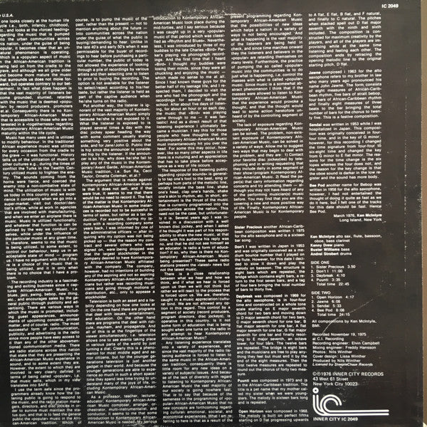 Ken McIntyre Quartet : Open Horizon (LP, Album)