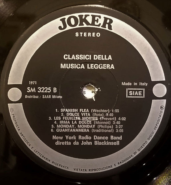 New York Radio Dance Band Diretta Da John Blackinsell : Classici Della Musica Leggera (LP)
