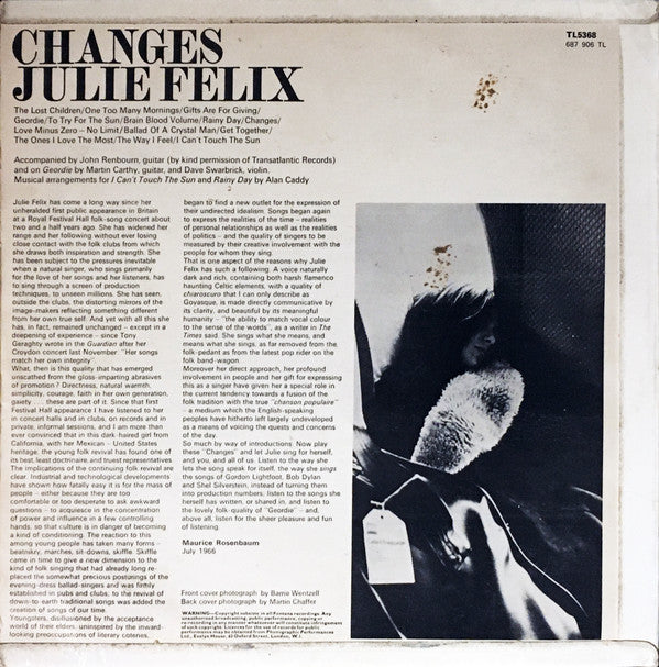 Julie Felix : Changes (LP, Album, Mono)