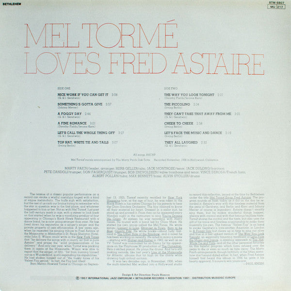 Mel Tormé : Loves Fred Astaire (LP, Album, RE)