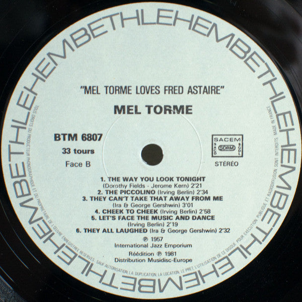 Mel Tormé : Loves Fred Astaire (LP, Album, RE)