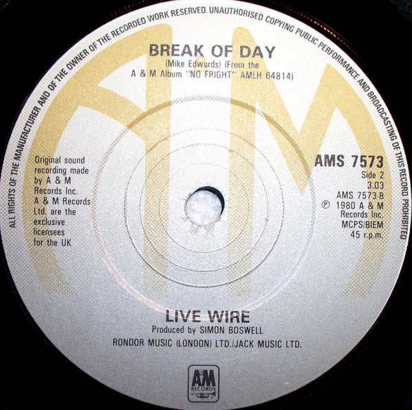 Live Wire (3) : No Fright / Break Of Day (7")