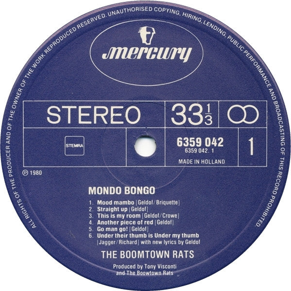 The Boomtown Rats : Mondo Bongo (LP, Album, Pos)