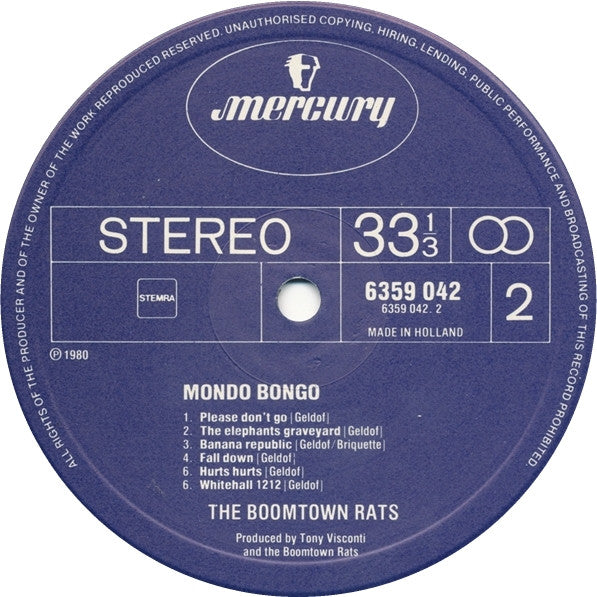 The Boomtown Rats : Mondo Bongo (LP, Album, Pos)