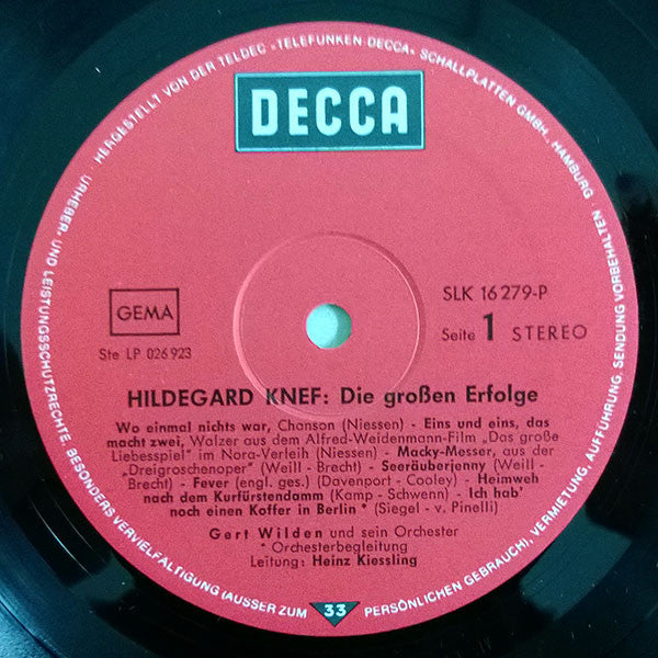 Hildegard Knef : Die Großen Erfolge (LP, Comp, RE)