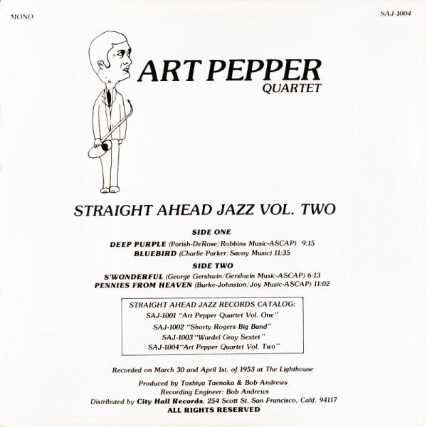 Art Pepper Quartet : Straight Ahead Jazz Vol. Two (LP, Album, Mono)