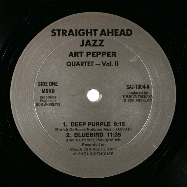 Art Pepper Quartet : Straight Ahead Jazz Vol. Two (LP, Album, Mono)