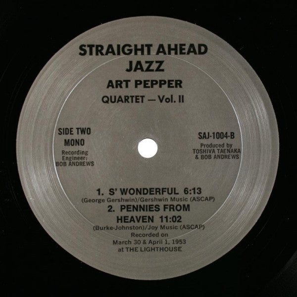 Art Pepper Quartet : Straight Ahead Jazz Vol. Two (LP, Album, Mono)