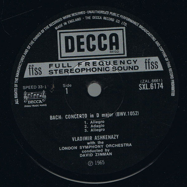 Johann Sebastian Bach, Frédéric Chopin, Vladimir Ashkenazy, David Zinman, London Symphony Orchestra : Concerto In D Minor / Concerto No.2 In F Minor (LP, Album, RP)