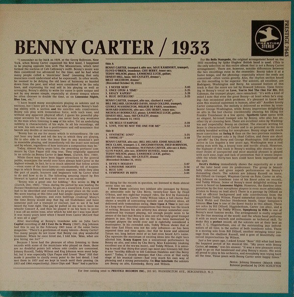 Benny Carter : 1933 (LP, Comp, RE, RM)