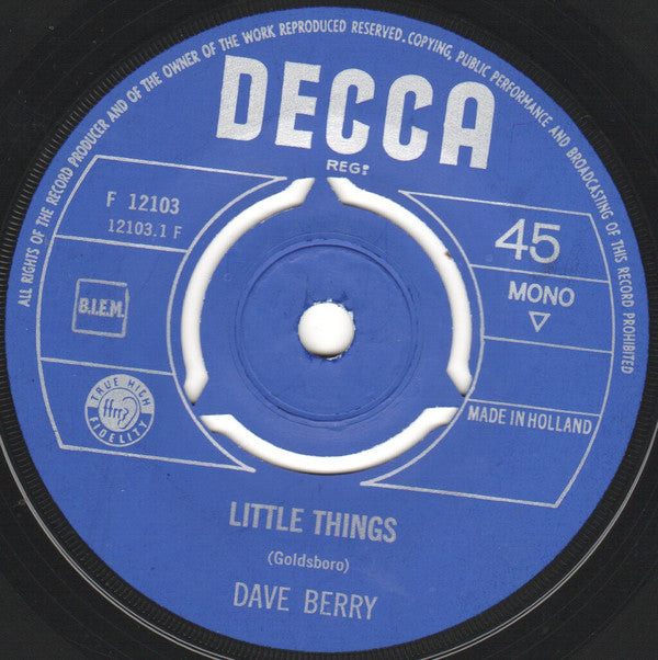Dave Berry : Little Things / I've Got A Tiger By The Tail (7", Single, Mono)
