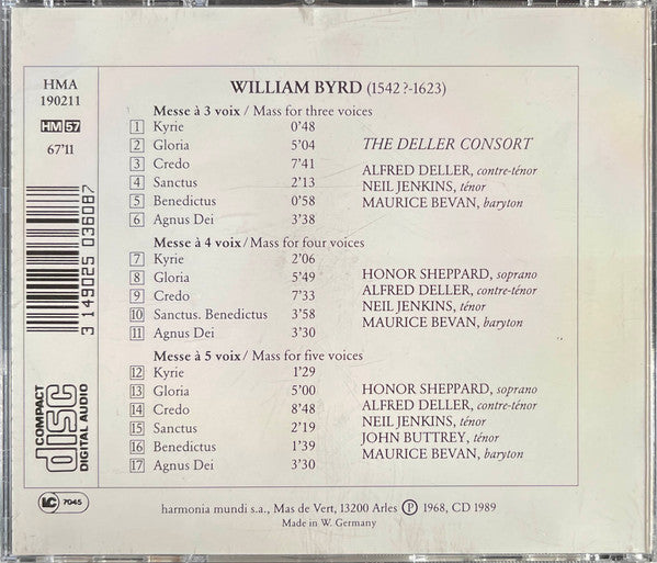 William Byrd - Deller Consort, Alfred Deller : Messes (CD, Album, RE)