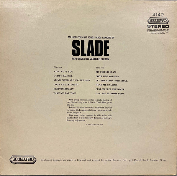 Vandyke Brown : Million Copy Hit Songs Made Famous By Slade (LP)