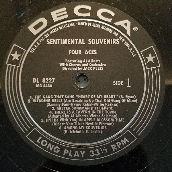 The Four Aces Featuring Al Alberts : Sentimental Souvenirs (LP, Mono)