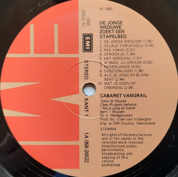 Cabaret Vangrail : De Jonge Weduwe Zoekt Een Stapelbed (LP, Album)