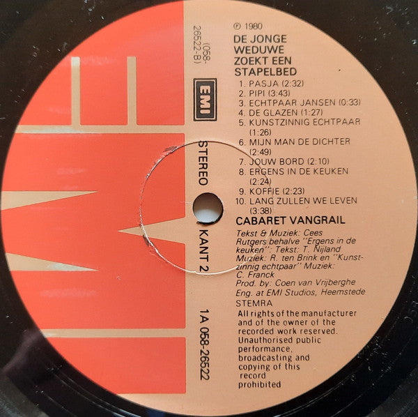 Cabaret Vangrail : De Jonge Weduwe Zoekt Een Stapelbed (LP, Album)