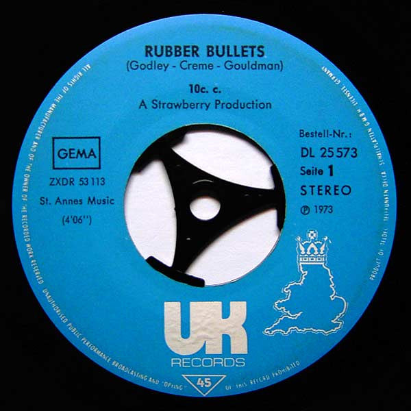10 C.C.* : Rubber Bullets / Waterfall (7", Single)