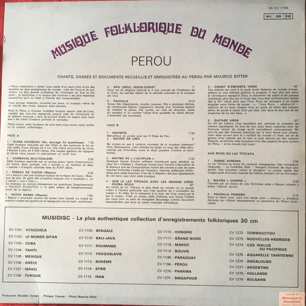 Maurice Bitter : Pérou (LP, RE)