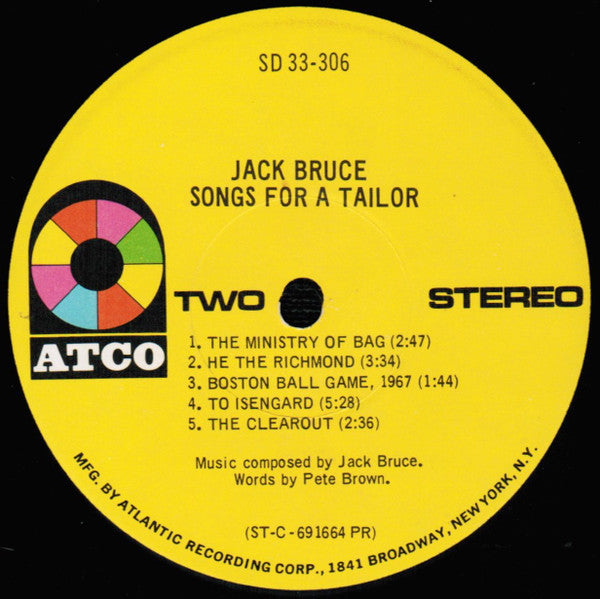 Jack Bruce : Songs For A Tailor (LP, Album, PR/)