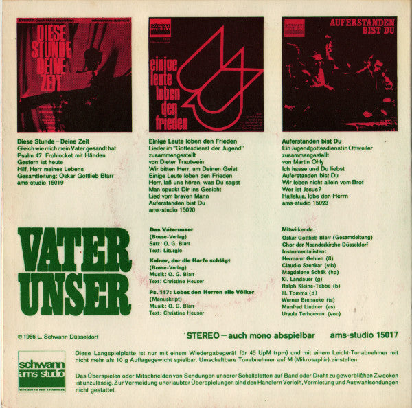 Chor Der Neanderkirche Düsseldorf / Oskar Gottlieb Blarr : Vater Unser (7", RE)