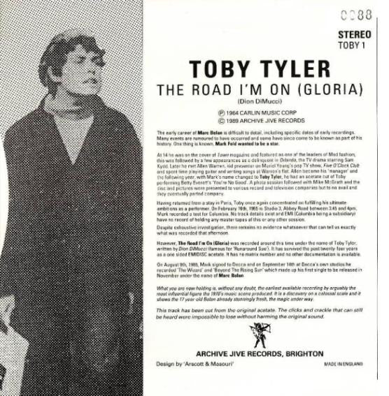 Toby Tyler (2) : The Road I'm On (Gloria) (7", S/Sided, Ltd, Num)