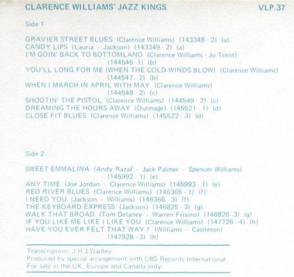 Clarence Williams' Jazz Kings : 1927 To 1929 New York Columbia Records In Chronological Order (LP, Comp, Mono)