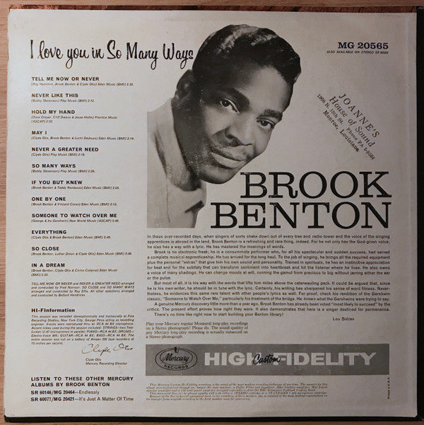 Brook Benton : I Love You In So Many Ways (LP, Mono)