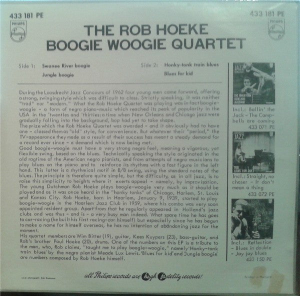 Rob Hoeke Boogie Woogie Quartet : The Rob Hoeke Boogie Woogie Quartet (7", EP, Mono)