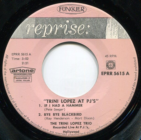 The Trini Lopez Trio : Trini Lopez At PJ's (7", EP, Mono)