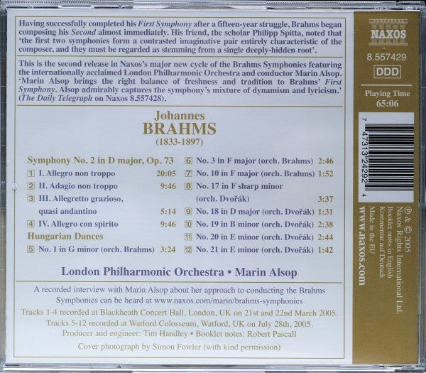 Johannes Brahms - London Philharmonic Orchestra, Marin Alsop : Symphony No. 2 / Hungarian Dances (CD)