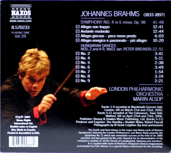 Johannes Brahms - London Philharmonic Orchestra, Marin Alsop : Symphony No. 4 / Hungarian Dances Nos. 2 And 4-9  (CD, Album, Sli)