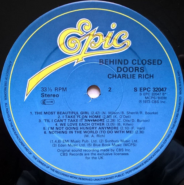 Charlie Rich : Behind Closed Doors (LP, Album, RE)
