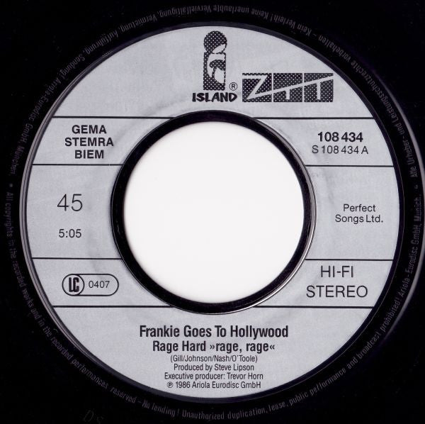 Frankie Goes To Hollywood : Rage Hard (7", Single)