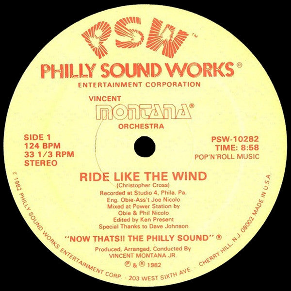 Vincent Montana Orchestra* : Ride Like The Wind / Paul's Happy (12")
