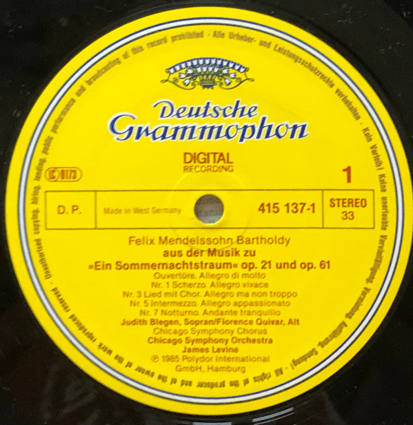 Felix Mendelssohn-Bartholdy / Franz Schubert - Judith Blegen • Florence Quivar • Chicago Symphony Chorus • Chicago Symphony Orchestra • James Levine (2) : A Midsummer Night's Dream = Ein Sommernachtstraum / Rosamunde (LP, Album)