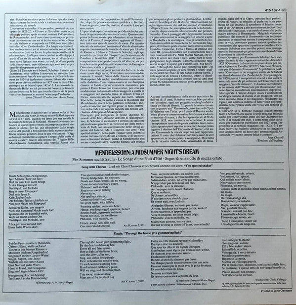 Felix Mendelssohn-Bartholdy / Franz Schubert - Judith Blegen • Florence Quivar • Chicago Symphony Chorus • Chicago Symphony Orchestra • James Levine (2) : A Midsummer Night's Dream = Ein Sommernachtstraum / Rosamunde (LP, Album)