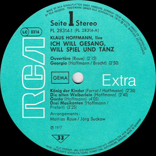 Klaus Hoffmann : Ich Will Gesang, Will Spiel Und Tanz (2xLP, Album, Gat)