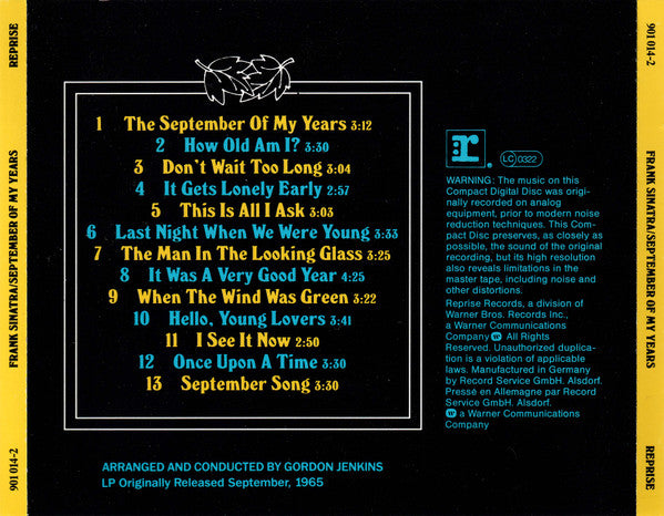 Frank Sinatra : September Of My Years (CD, Album, RE)