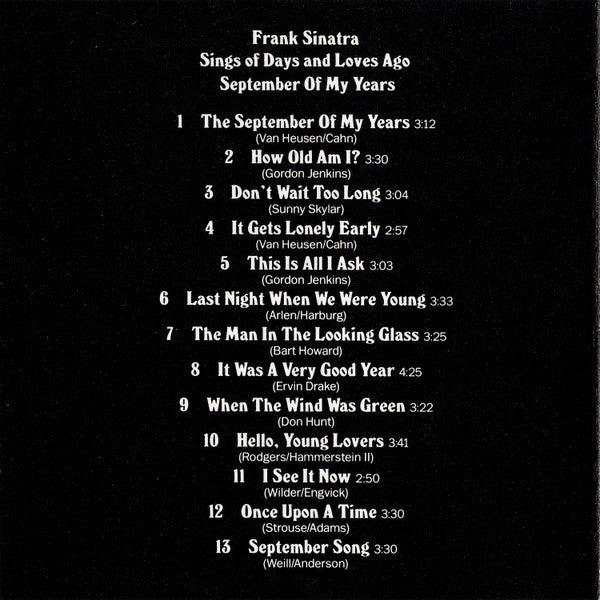 Frank Sinatra : September Of My Years (CD, Album, RE)