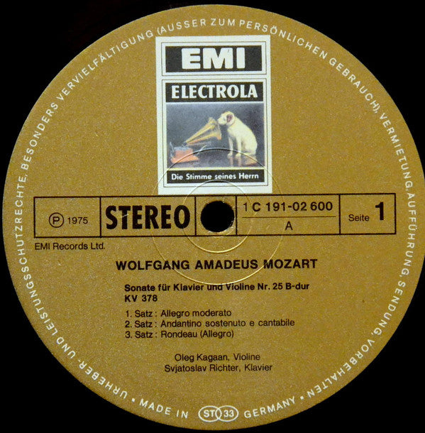Sviatoslav Richter, Oleg Kagan, Wolfgang Amadeus Mozart : Drei Sonaten Kv 378, 379, 306 / Andante Und Allegretto Kv 404 / Allegro B-dur Kv 372 (2xLP)