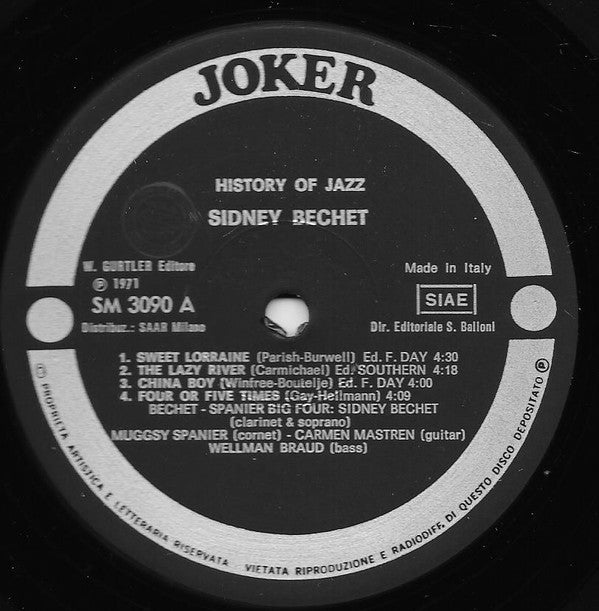 Sidney Bechet : La Storia Del Jazz (History Of Jazz) (LP)