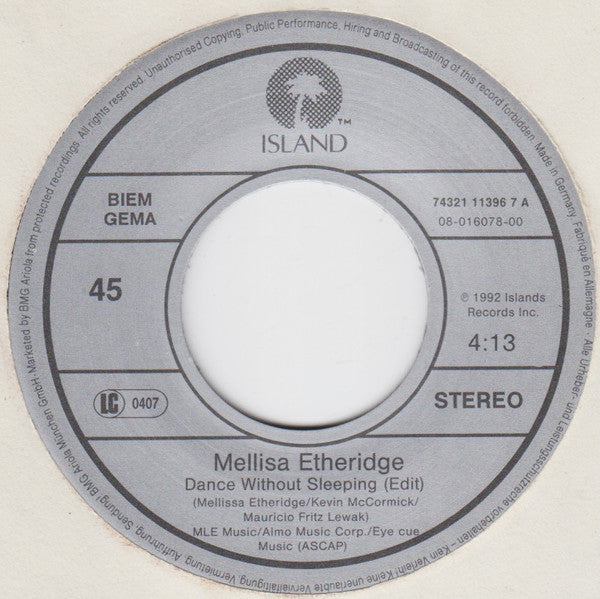 Melissa Etheridge : Dance Without Sleeping (7", Single)