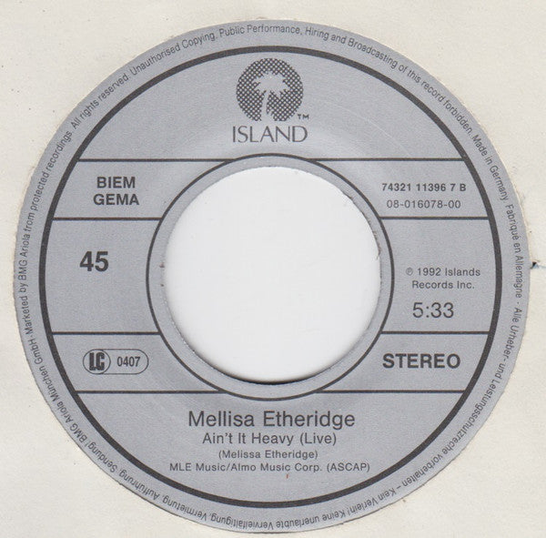 Melissa Etheridge : Dance Without Sleeping (7", Single)