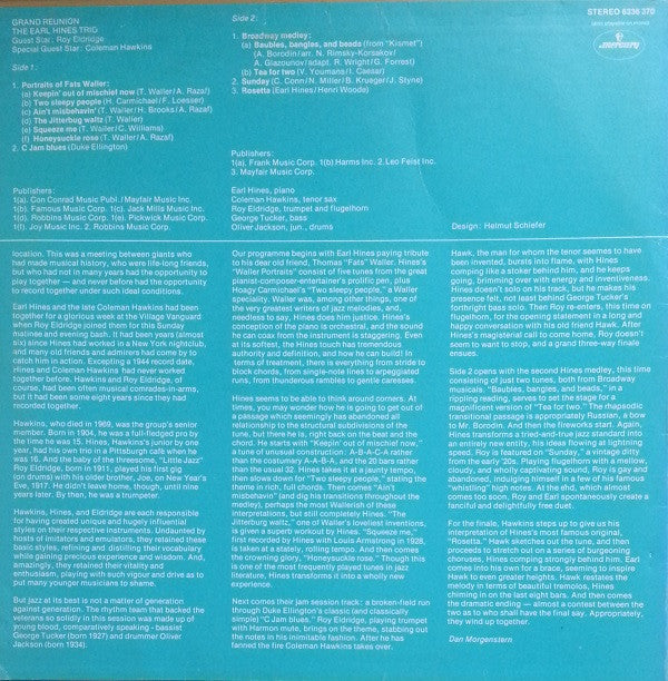 The Earl Hines Trio : Grand Reunion (LP, Album, RE)