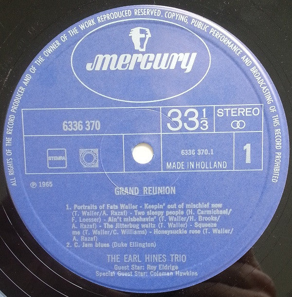 The Earl Hines Trio : Grand Reunion (LP, Album, RE)