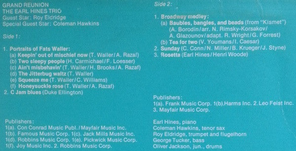 The Earl Hines Trio : Grand Reunion (LP, Album, RE)